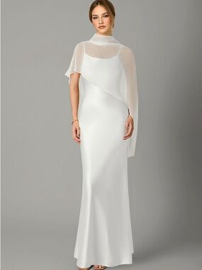 Azazie White Maxi Dress with Chiffon Capelet